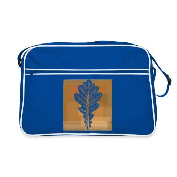 Eichenblatt - Botanisch / Stencil Quadrat Rahmen - Retro Tasche - Blau/Weiß - Vorne