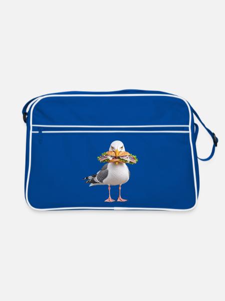 Silbermoewe-mit-Fischbroetchen Möwe - Retro Tasche - Blau/Weiß