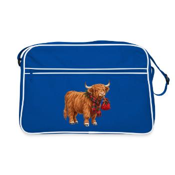 Hochlandrind Weihnachten Highland Cow Geschenk - Retro Tasche - Blau/Weiß - Vorne