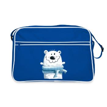 Niedlicher Eisbär mit Winterschal - Bär - Teddy - Retro Tasche - Blau/Weiß - Vorne