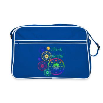 Sternblüten mit Spruch Think colorful - Retro Tasche - Blau/Weiß - Vorne