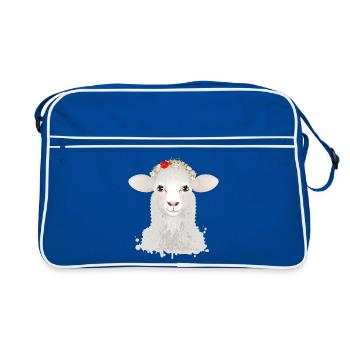 A cute sheep with spring wreath - Retro Bag - blue/white - Front