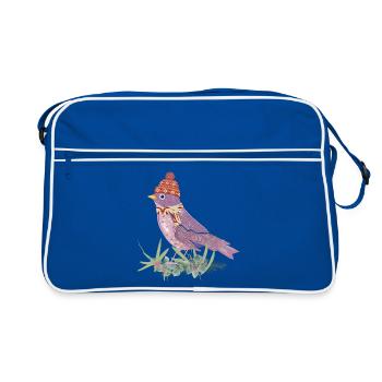 Bird with bobble hat and scarf in winter mood - Retro Bag - blue/white - Front