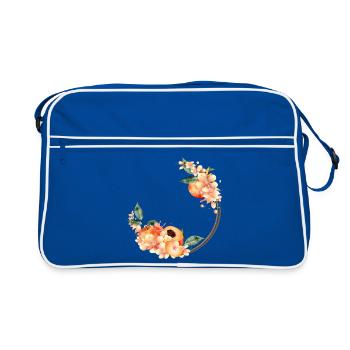 Pfirsichhälfte,Pfirsiche,Pfirsichblüten im Kranz - Retro Tasche - Blau/Weiß - Vorne