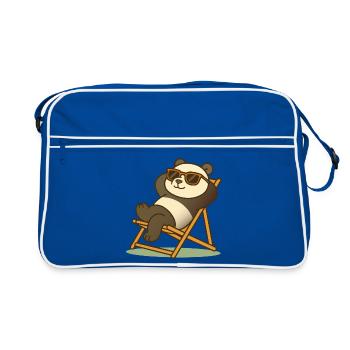 Relaxed panda with sunglasses in deck chair - Retro Bag - blue/white - Front