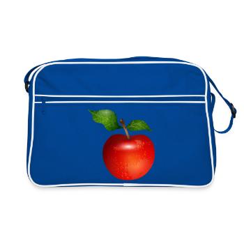 Pomme rouge vif avec illustration de feuilles - Sac Retro - bleu/blanc - Devant