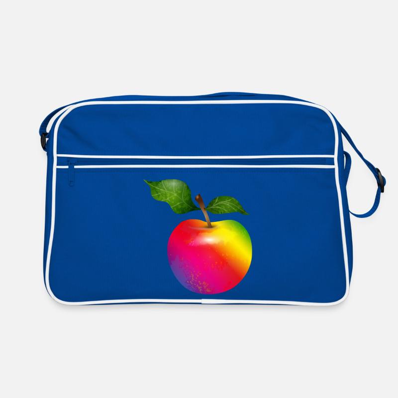 Bunter Regenbogen-Apfel mit Blättern Illustration Retro Tasche