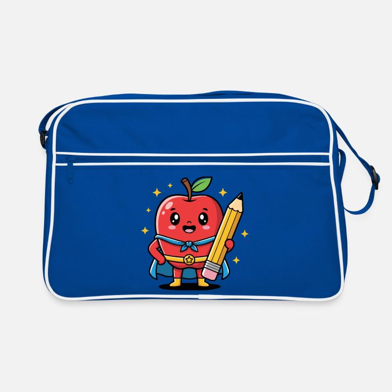 Lehrer Cartoon Obst mit Bleistift Retro Tasche