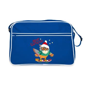 Weihnachtseule auf Skateboard - Retro Tasche - Blau/Weiß - Vorne