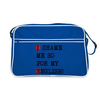 English Shame – Denglish saying with self-irony - Retro Bag - blue/white - Front