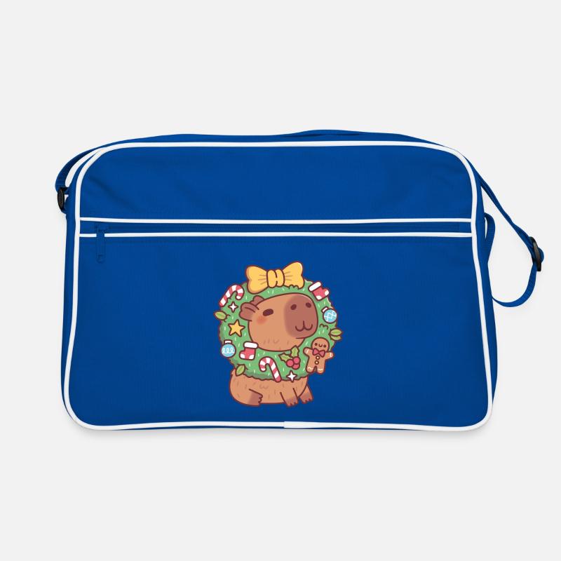 Süßes Capybara mit Weihnachtskranz Lustig Retro Tasche