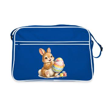 Bunny peint joyeusement un œuf de Pâques coloré - Sac Retro - bleu/blanc - Devant