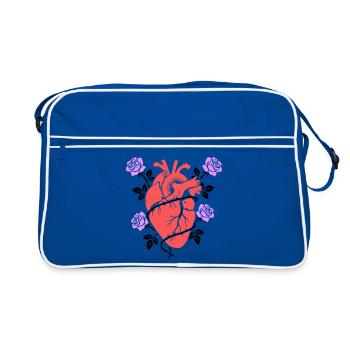 Anatomisches Herz Rosen Bunt - Retro Tasche - Blau/Weiß - Vorne