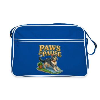 Pattes et pause Drôle d’étirements de yoga chat sur le tapis - Sac Retro - bleu/blanc - Devant