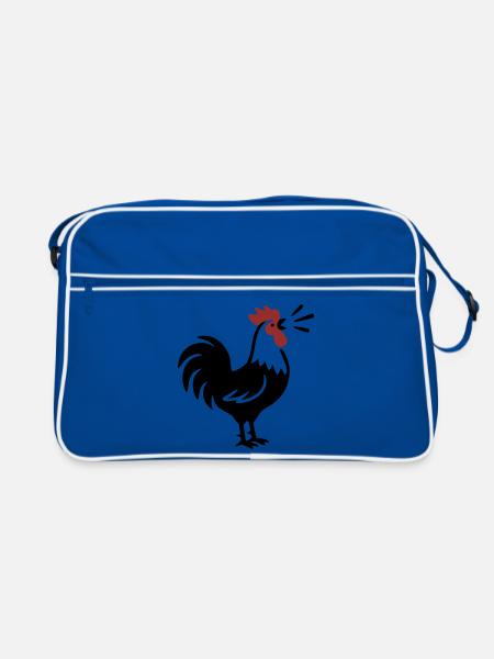 Rooster Crows Farm Logo - Retro Bag - blue/white - Front