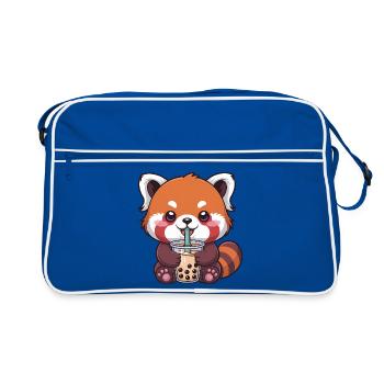 Kawaii Red Panda Drinking Bubble Tea - Retro Bag - blue/white - Front
