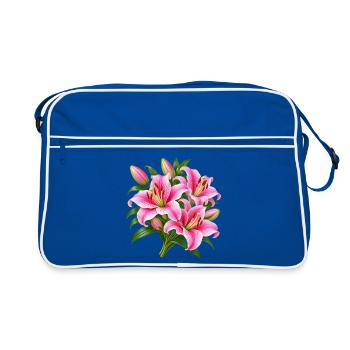 Pink Lily Bouquet Burst - Retro Tasche - Blau/Weiß - Vorne