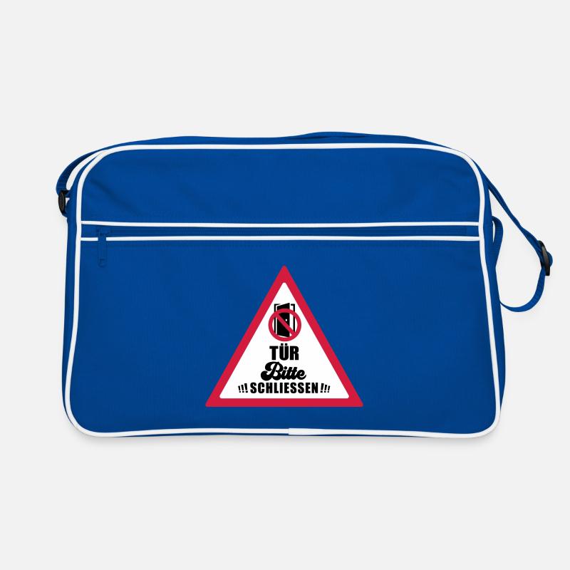 Tür schließen bitte | Farbe änderbar - Retro Tasche - Blau/Weiß