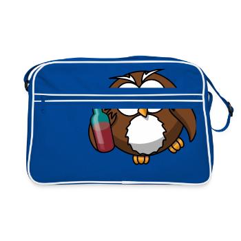 betrunkene Eule mit Wein - Retro Tasche - Blau/Weiß - Vorne