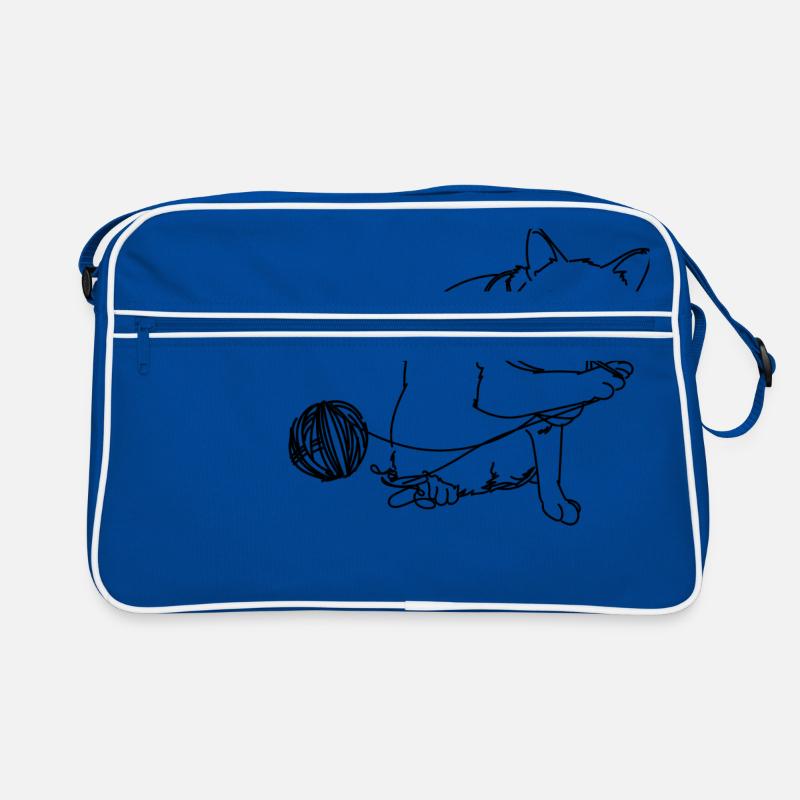 Spielende Katze - Retro Tasche - Blau/Weiß