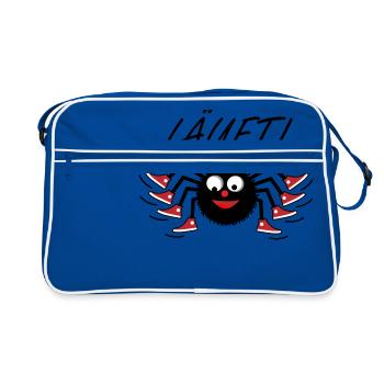 Spinne läuft - Retro Tasche - Blau/Weiß - Vorne