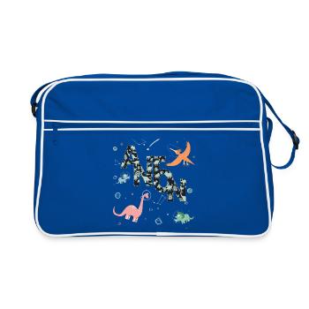 ANTON - Beau prénom de garçon avec dinosaure - Sac Retro - bleu/blanc - Devant