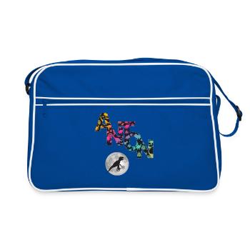 ANTON - Beau prénom de garçon avec dinosaure - Sac Retro - bleu/blanc - Devant
