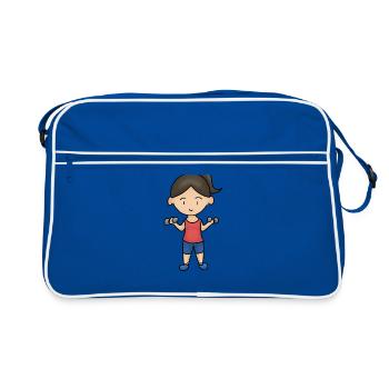 Girlpower brünett Hantel Gym Training - Retro Tasche - Blau/Weiß - Vorne