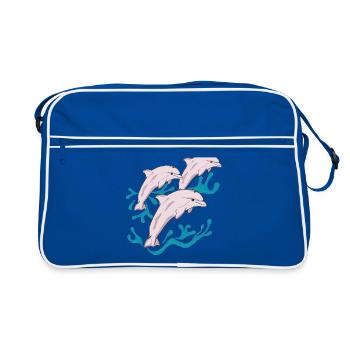 Drei Delphine - Retro Tasche - Blau/Weiß - Vorne
