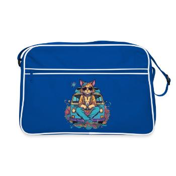 Chat hippie en vacances dans un van, humour - Sac Retro - bleu/blanc - Devant