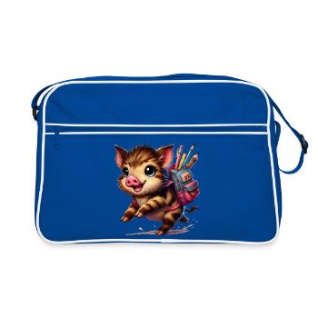 Back to school with fun: Wild boar for school beginners - Retro Bag - blue/white - Front