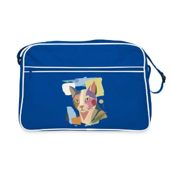 Abstrakte Katze im modernen Farbblock-Design - Retro Tasche - Blau/Weiß - Vorne