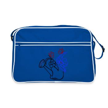 Gießkanne mit Blumen und Schmetterlingen - Retro Tasche - Blau/Weiß - Vorne