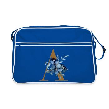 Floral A – Lettre dorée avec des fleurs - Sac Retro - bleu/blanc - Devant