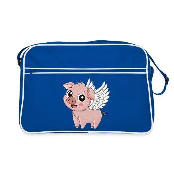 Mignon cochon dessin animé ange avec des ailes Ferme - Sac Retro - bleu/blanc - Devant