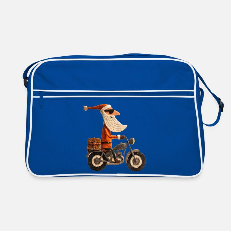 Weihnachtsmann auf Motorrad - Retro Tasche - Blau/Weiß