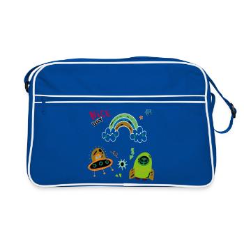 Regenbogen und Ufo  - Retro Tasche - Blau/Weiß - Vorne