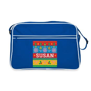 Personalised Susan Christmas Art - Retro Bag - blue/white - Front