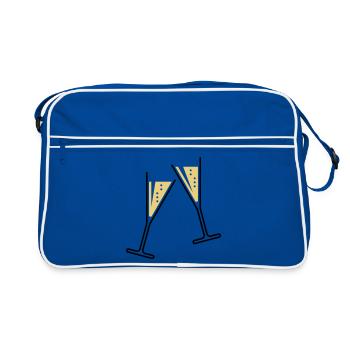 2 Sektgläser (Sekt / Trichter / Offen / 2C) - Retro Tasche - Blau/Weiß - Vorne