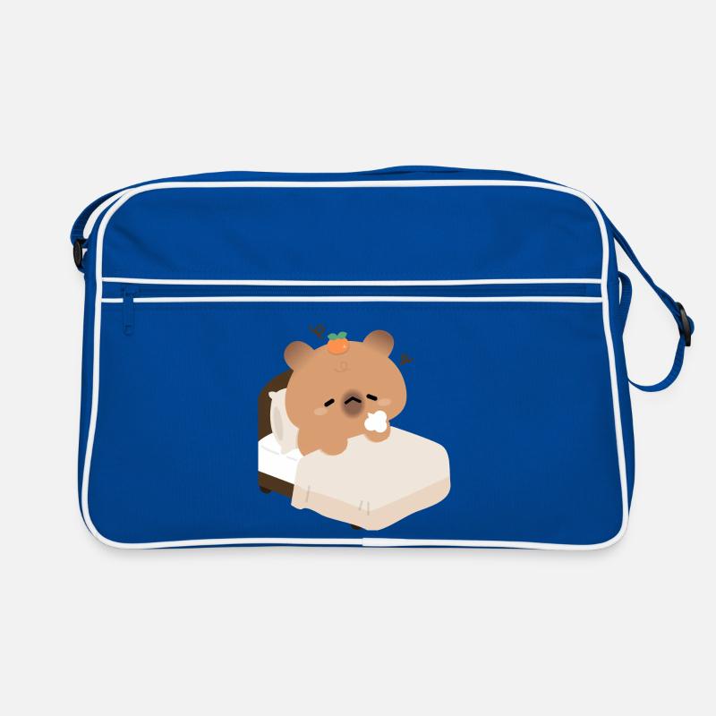 Schläfrige Kapybara im gemütlichen Bett - Retro Tasche - Blau/Weiß