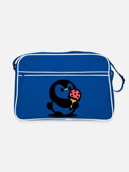 Kleiner Pinguin mit Eis - Retro Tasche - Blau/Weiß - Vorne