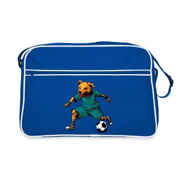 Hund Fussballer - Retro Tasche - Blau/Weiß - Vorne