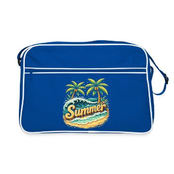 Illustration des vagues de plage des palmiers - Sac Retro - bleu/blanc - Devant
