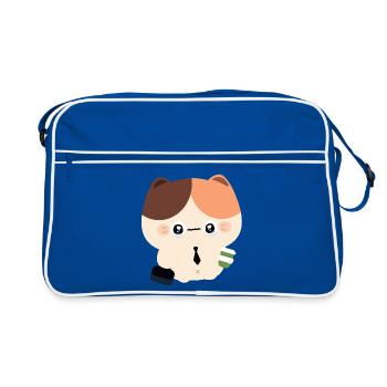 Kawaii Crying Cat with Coffee - Retro Bag - blue/white - Front