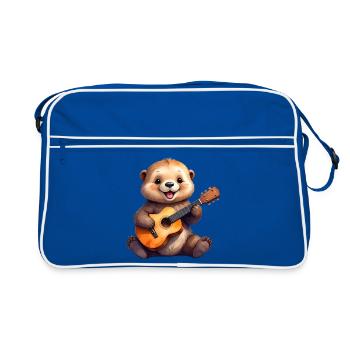 Petite loutre de dessin animé jouant de la guitare – Cool - Sac Retro - bleu/blanc - Devant