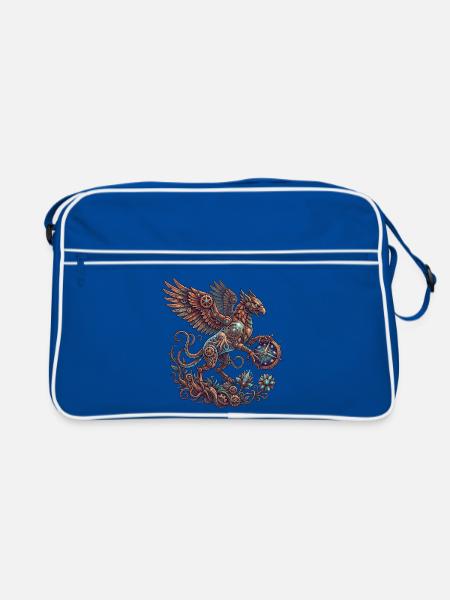 Steampunk-Roc Zahnräder - Retro Tasche - Blau/Weiß