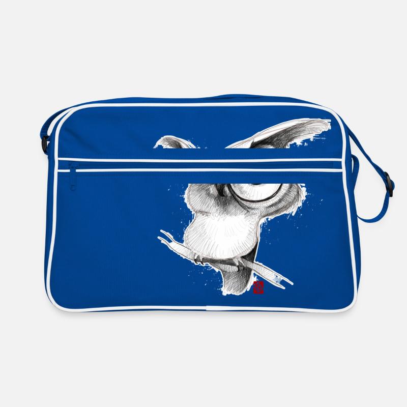 Skizzenhafte Eule - Retro Tasche - Blau/Weiß