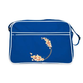 Pfirsichblüten Kranz im samtig-weichen Pfirsichton - Retro Tasche - Blau/Weiß - Vorne