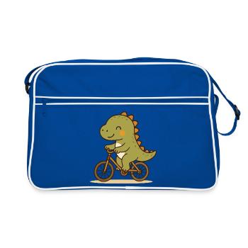 Dino Rides Bicycle - Motif de dessin animé mignon - Sac Retro - bleu/blanc - Devant
