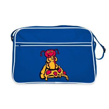 Caterpillar Eats Pizza Salami Hole Fromage Affamé Drôle - Sac Retro - bleu/blanc - Devant
